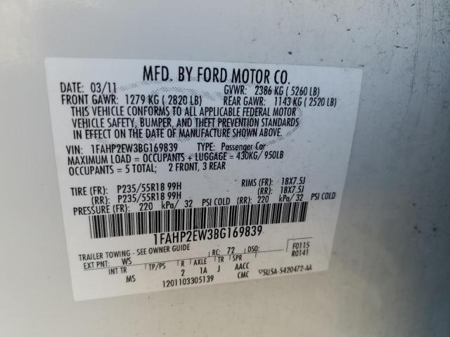 1FAHP2EW3BG169839 - 2011 FORD TAURUS SEL WHITE photo 13