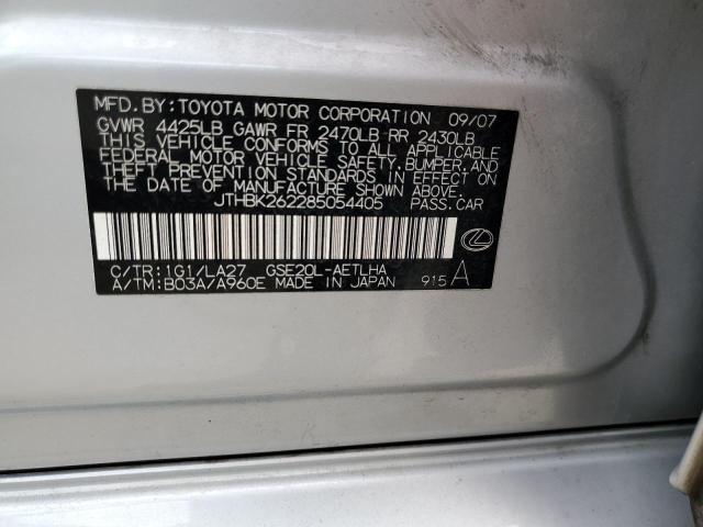 JTHBK262285054405 - 2008 LEXUS IS 250 SILVER photo 12