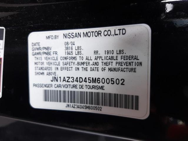 JN1AZ34D45M600502 - 2005 NISSAN 350Z COUPE BLACK photo 12