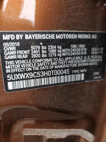 5UXWX9C53H0T00045 - 2017 BMW X3 XDRIVE28I ORANGE photo 13