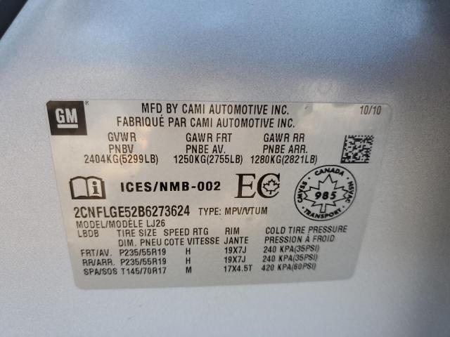 2CNFLGE52B6273624 - 2011 CHEVROLET EQUINOX LTZ SILVER photo 12