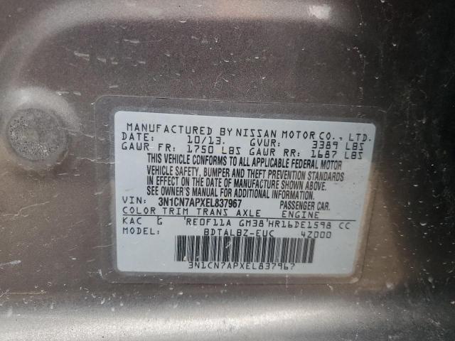 3N1CN7APXEL837967 - 2014 NISSAN VERSA S GRAY photo 12