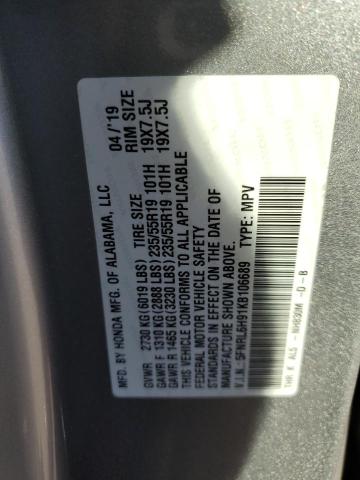 5FNRL6H91KB106689 - 2019 HONDA ODYSSEY ELITE SILVER photo 13