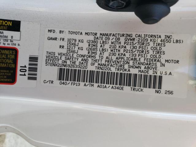 5TENX22N69Z633220 - 2009 TOYOTA TACOMA WHITE photo 12