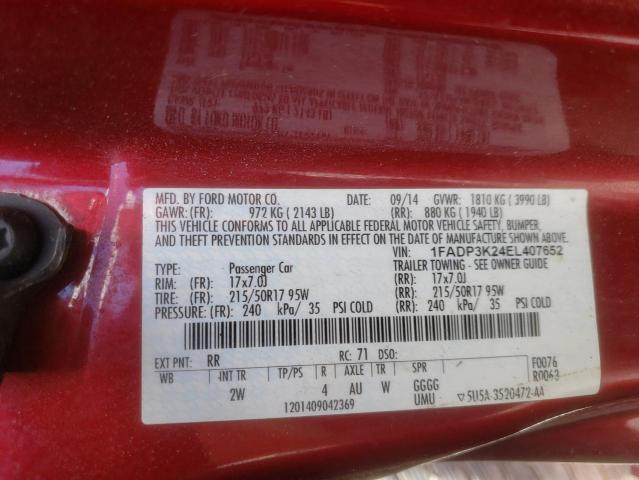 1FADP3K24EL407652 - 2014 FORD FOCUS SE RED photo 12