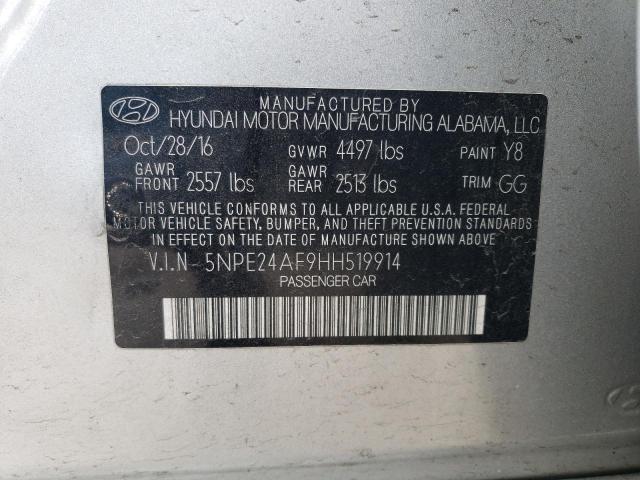 5NPE24AF9HH519914 - 2017 HYUNDAI SONATA SE SILVER photo 13