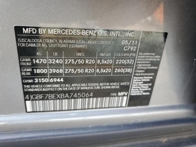 4JGBF7BEXBA745064 - 2011 MERCEDES-BENZ GL 450 4MATIC SILVER photo 14