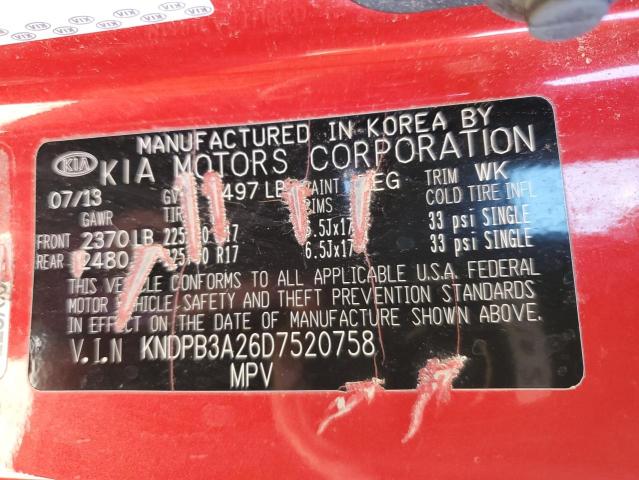 KNDPB3A26D7520758 - 2013 KIA SPORTAGE BASE RED photo 12