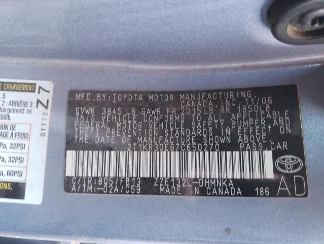 2T1KR30E67C650270 - 2007 TOYOTA COROLLA MA XR BLUE photo 13