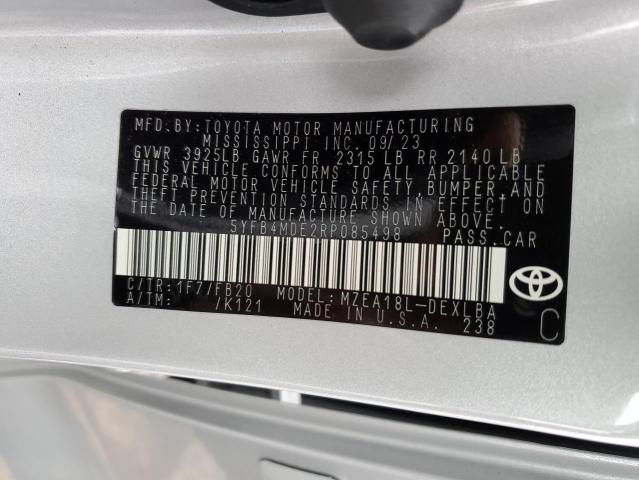 5YFB4MDE2RP085498 - 2024 TOYOTA COROLLA LE SILVER photo 12