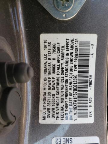 19XFA1F67BE013590 - 2011 HONDA CIVIC LX-S بني صورة 12