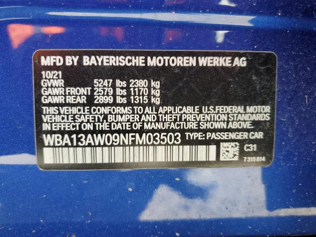 WBA13AW09NFM03503 - 2022 BMW M440XI GRAN COUPE BLUE photo 12