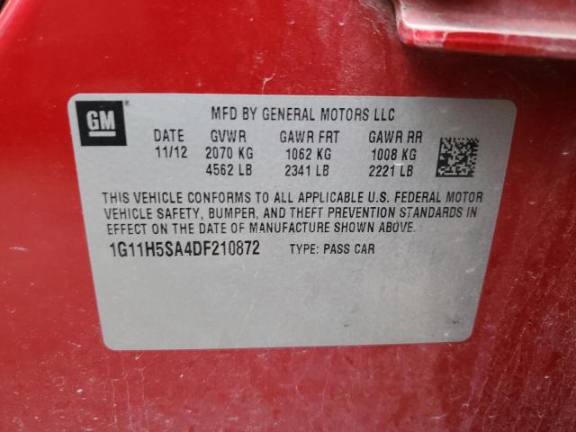 1G11H5SA4DF210872 - 2013 CHEVROLET MALIBU LTZ RED photo 12