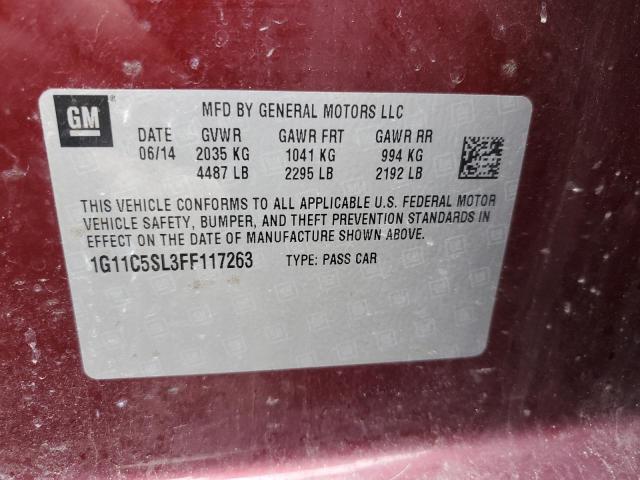 1G11C5SL3FF117263 - 2015 CHEVROLET MALIBU 1LT 栗色 照片 12