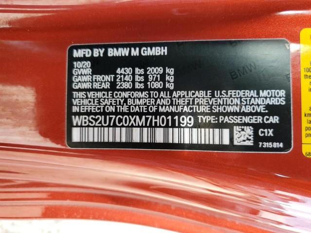 WBS2U7C0XM7H01199 - 2021 BMW M2 COMPETITION ORANGE photo 12