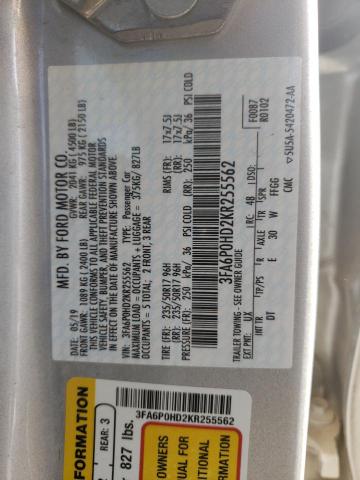 3FA6P0HD2KR255562 - 2019 FORD FUSION SE SILVER photo 12