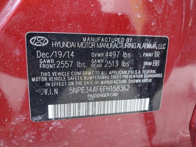 5NPE34AF6FH158362 - 2015 HYUNDAI SONATA SPORT RED photo 12