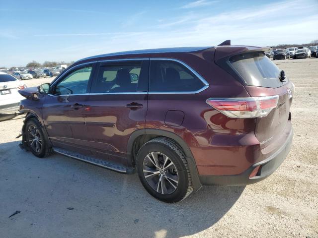 5TDKKRFH1GS146080 - 2016 TOYOTA HIGHLANDER XLE MAROON photo 2