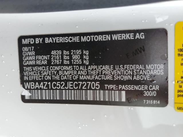 WBA4Z1C52JEC72705 - 2018 BMW 430I WHITE photo 12