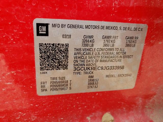 3GCUKREC9JG333958 - 2018 CHEVROLET SLVRADO SS K1500 LT RED photo 13