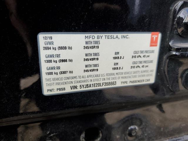 5YJSA1E20LF358663 - 2020 TESLA MODEL S ლურჯი ფოტო 13