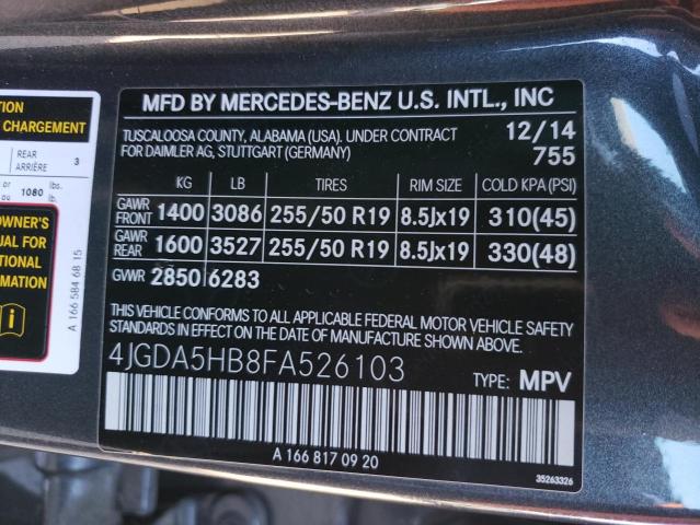 4JGDA5HB8FA526103 - 2015 MERCEDES-BENZ ML 350 4MATIC GRAY photo 13