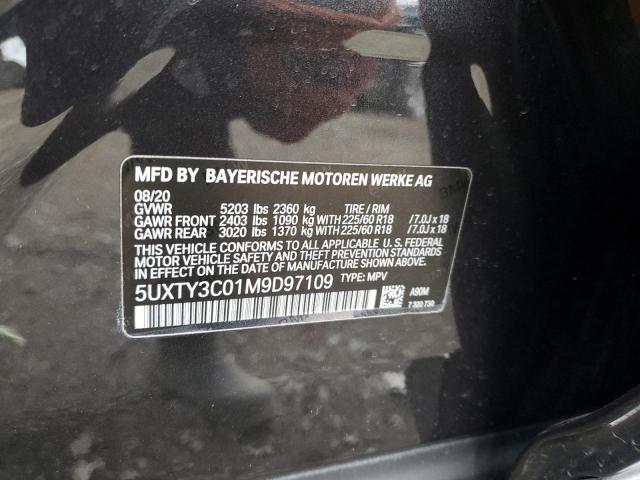 5UXTY3C01M9D97109 - 2021 BMW X3 SDRIVE30I Negro foto 12