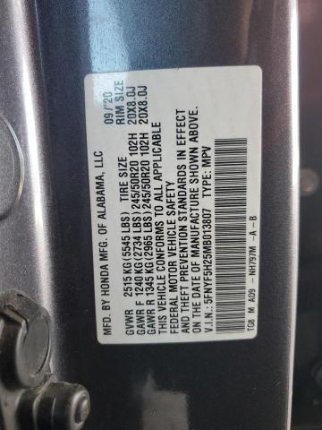 5FNYF5H25MB013807 - 2021 HONDA PILOT SE BLACK photo 13