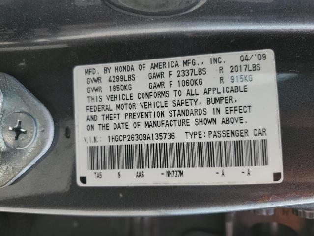 1HGCP26309A135736 - 2009 HONDA ACCORD LX GRAY photo 12