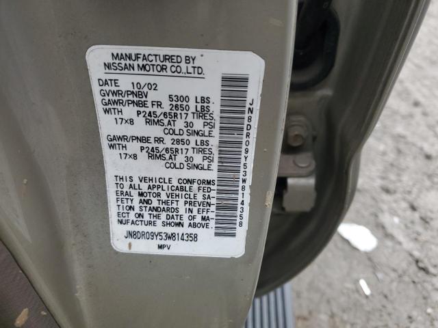 JN8DR09Y53W814358 - 2003 NISSAN PATHFINDER LE 金色 照片 12