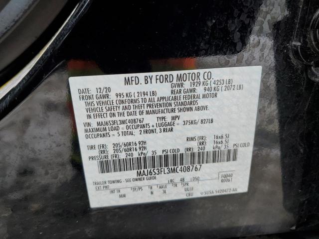 MAJ6S3FL3MC408767 - 2021 FORD ECOSPORT S BLACK photo 13