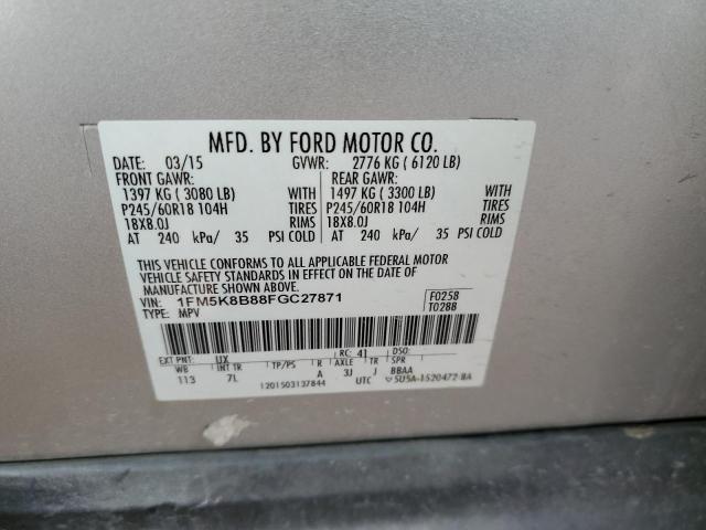 1FM5K8B88FGC27871 - 2015 FORD EXPLORER SILVER photo 12