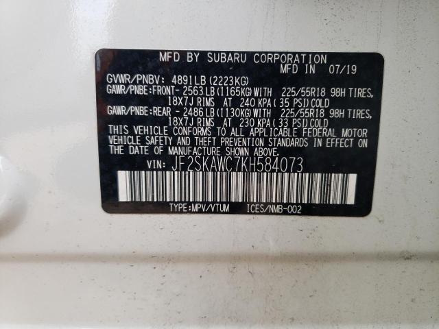 JF2SKAWC7KH584073 - 2019 SUBARU FORESTER TOURING 白色 照片 12