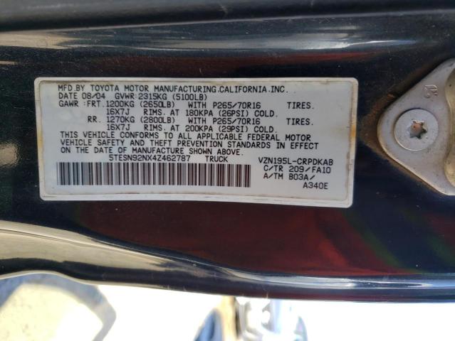 5TESN92NX4Z462787 - 2004 TOYOTA TACOMA XTRACAB PRERUNNER შავი ფოტო 12