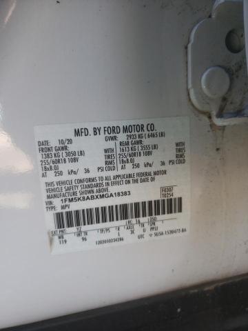 1FM5K8ABXMGA18383 - 2021 FORD EXPLORER POLICE INTERCEPTOR WHITE photo 12