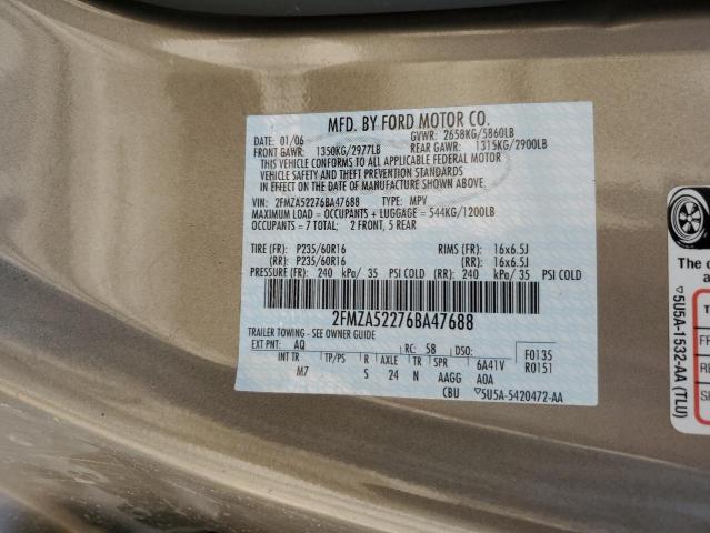 2FMZA52276BA47688 - 2006 FORD FREESTAR SEL GOLD photo 13