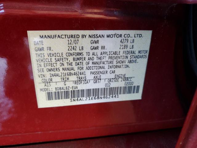 1N4AL21E68N462441 - 2008 NISSAN ALTIMA 2.5 BURGUNDY photo 12