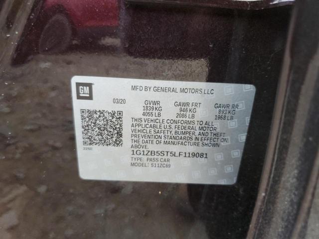 1G1ZB5ST5LF119081 - 2020 CHEVROLET MALIBU LS BLACK photo 12