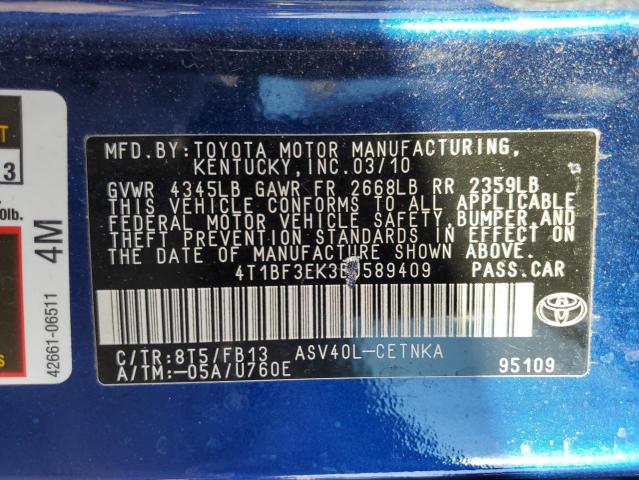 4T1BF3EK3BU589409 - 2011 TOYOTA CAMRY BASE BLUE photo 13