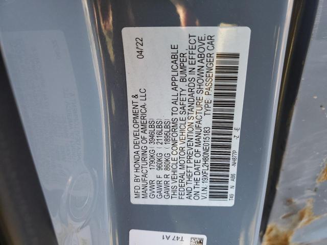 19XFL2H80NE015183 - 2022 HONDA CIVIC SPORT GRAY photo 13