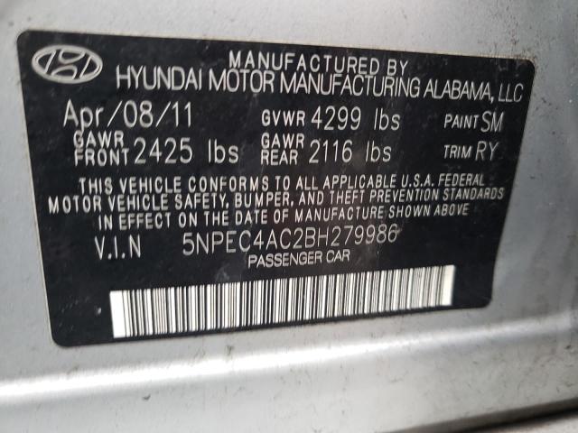 5NPEC4AC2BH279986 - 2011 HYUNDAI SONATA SE SILVER photo 12