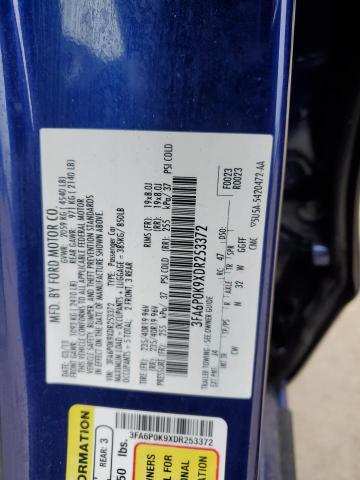 3FA6P0K9XDR253372 - 2013 FORD FUSION TITANIUM BLUE photo 12