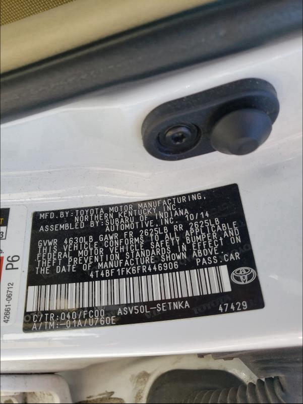 4T4BF1FK6FR446906 - 2015 TOYOTA CAMRY LE WHITE photo 10