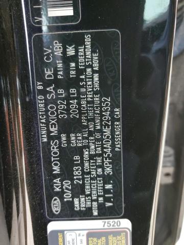 3KPF54AD5ME294352 - 2021 KIA FORTE EX BLACK photo 12