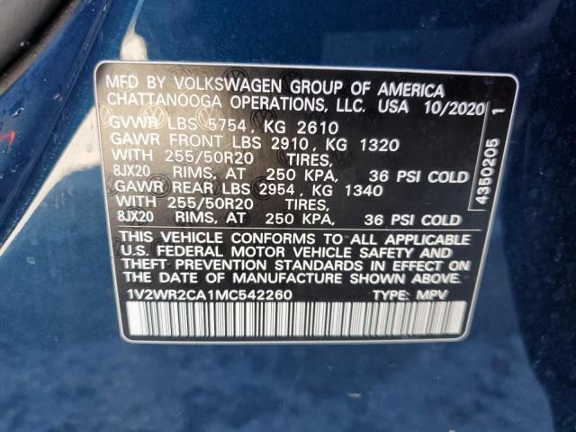 1V2WR2CA1MC542260 - 2021 VOLKSWAGEN ATLAS SE BLUE photo 13