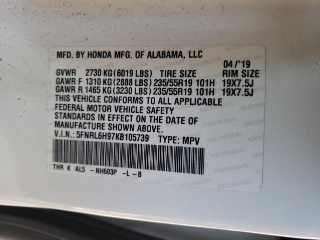 5FNRL6H97KB105739 - 2019 HONDA ODYSSEY ELITE WHITE photo 13