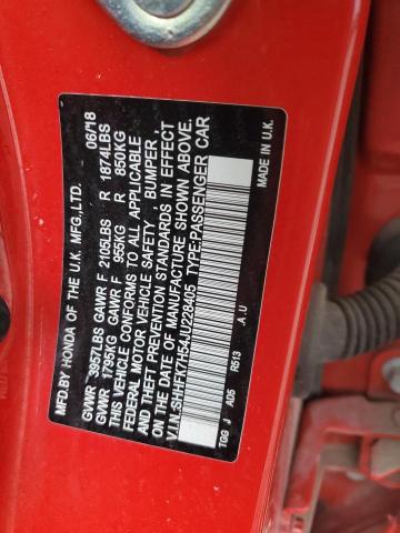 SHHFK7H54JU228405 - 2018 HONDA CIVIC EX RED photo 13