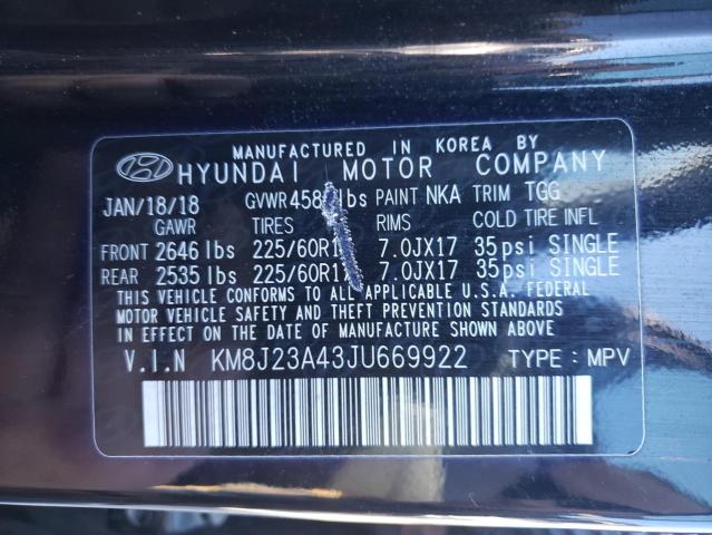 KM8J23A43JU669922 - 2018 HYUNDAI TUCSON SE BLACK photo 13