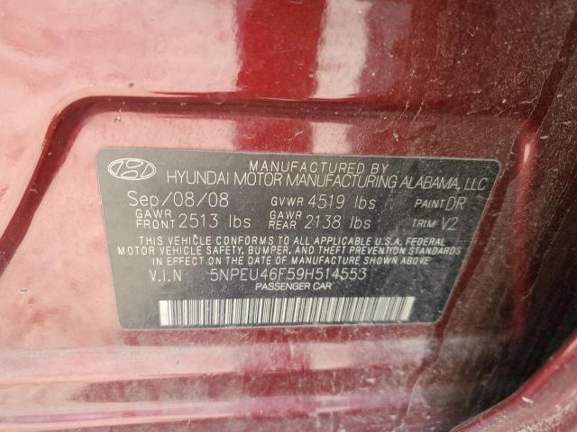 5NPEU46F59H514553 - 2009 HYUNDAI SONATA SE BURGUNDY photo 12