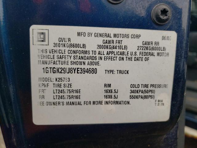 1GTGK29U8YE394680 - 2000 GMC NEW SIERRA K2500 BLUE photo 12